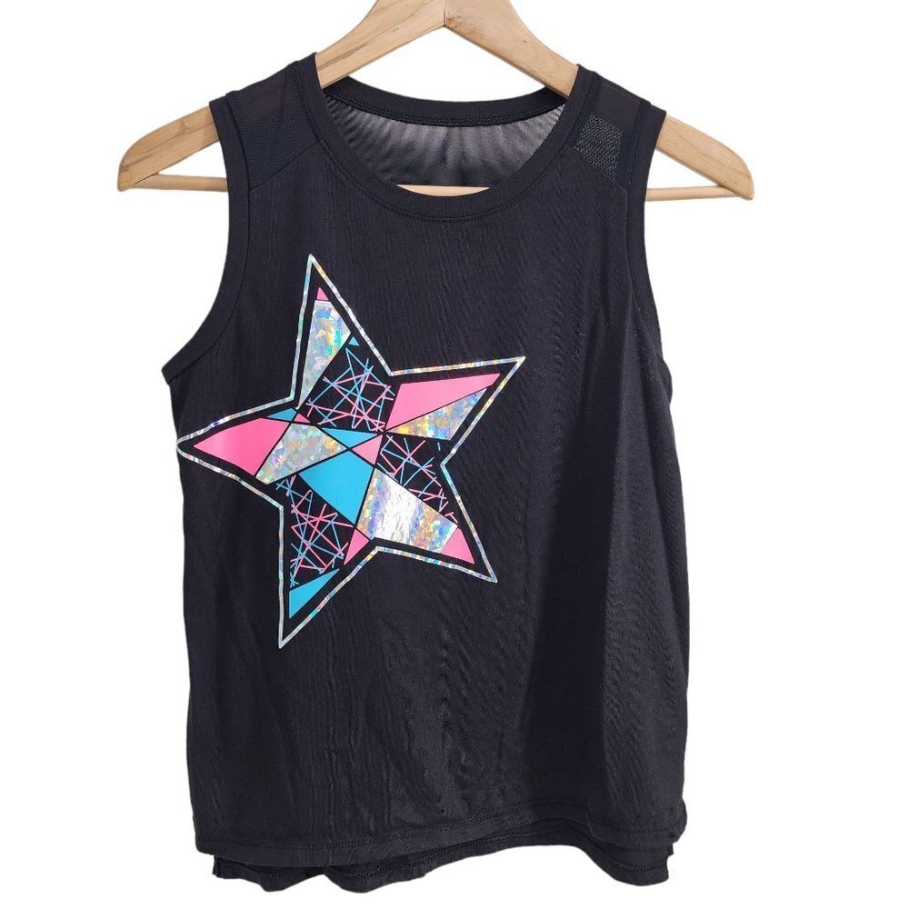 AW Athletic Works Tank Top Multicolor Star Girls Size L 14/16 Plus Black